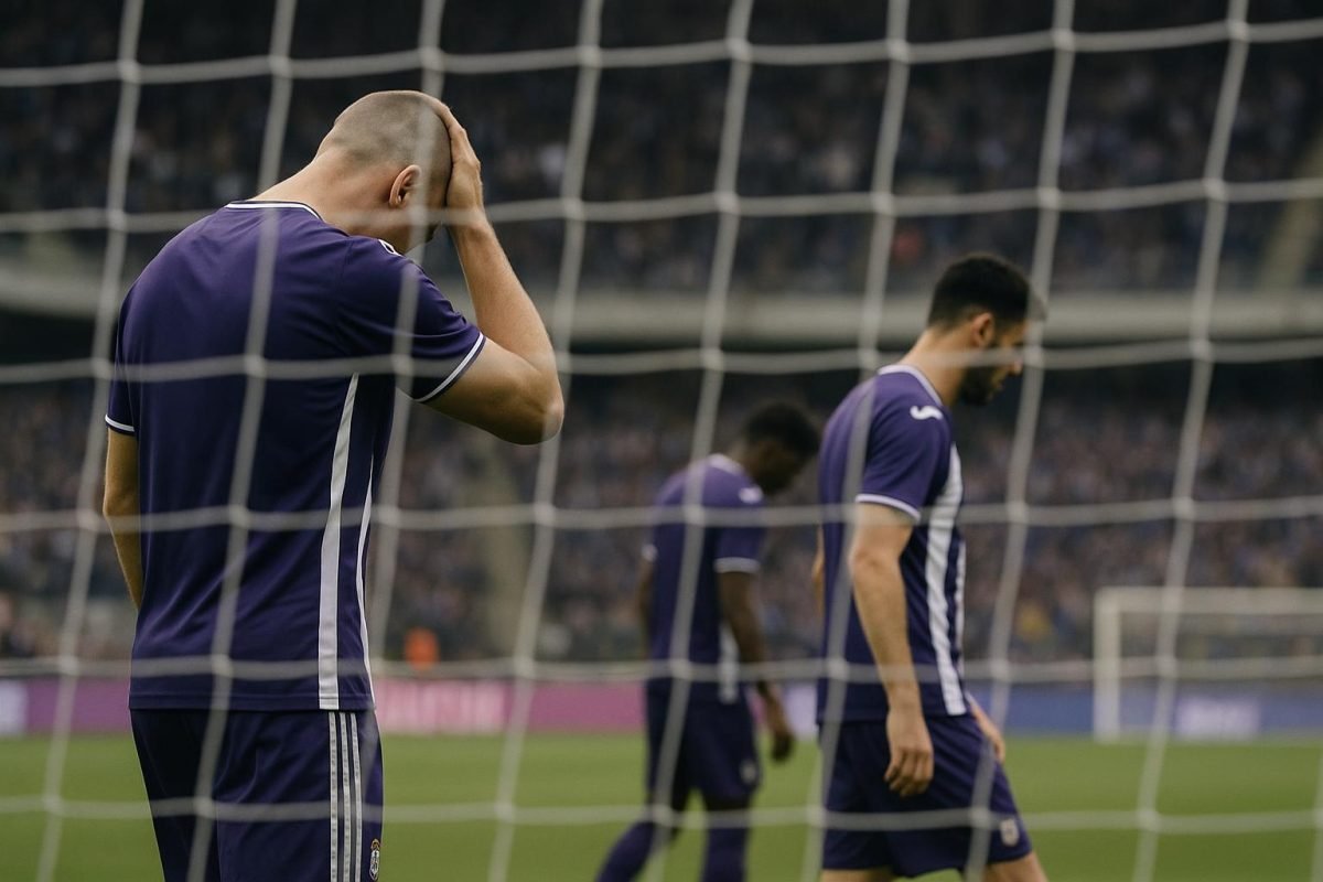 Teleurgestelde Anderlecht-doelman in het stadion na de match tegen Club Brugge