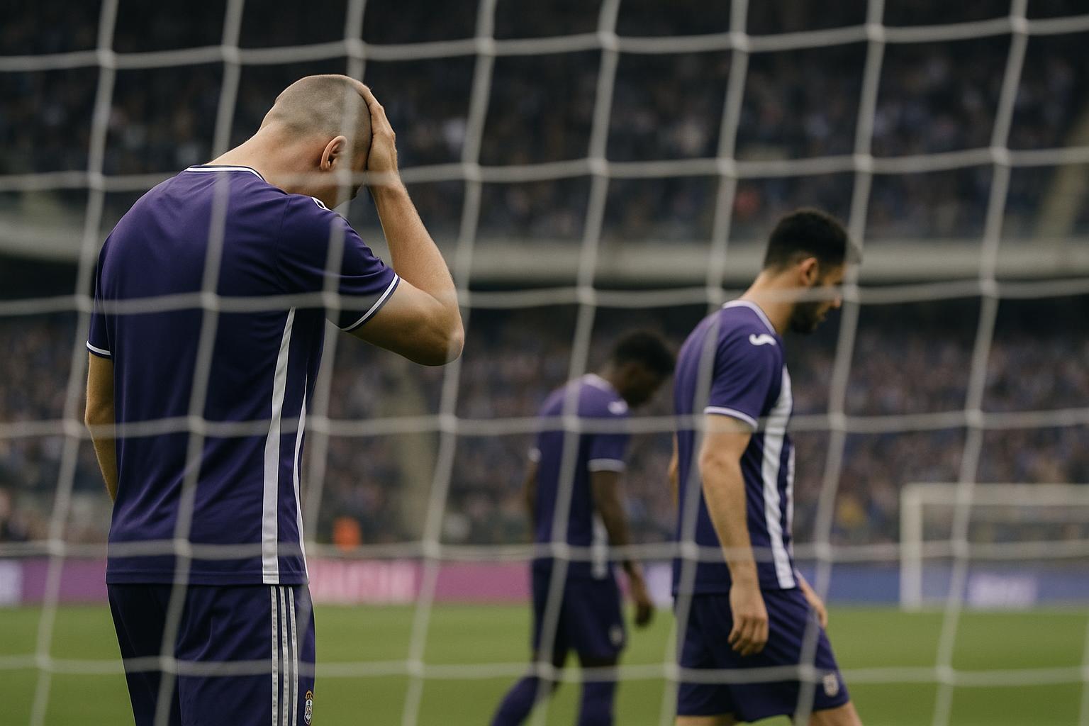 Teleurgestelde Anderlecht-doelman in het stadion na de match tegen Club Brugge