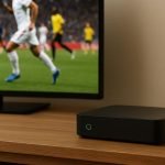 Telenet tv-box naast een televisie in een woonkamer, zonder herkenbare personen