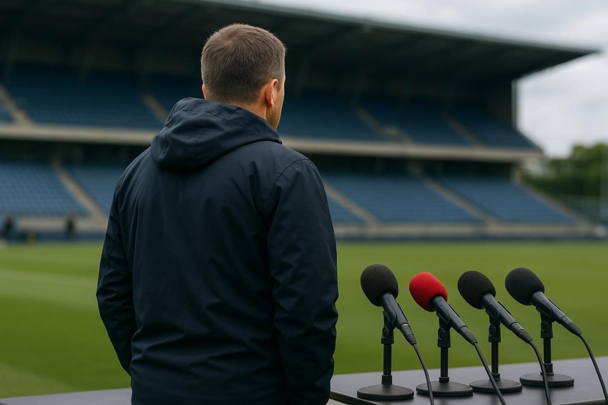Neutrale persfoto van een coach langs de zijlijn, zonder herkenbare gezichten