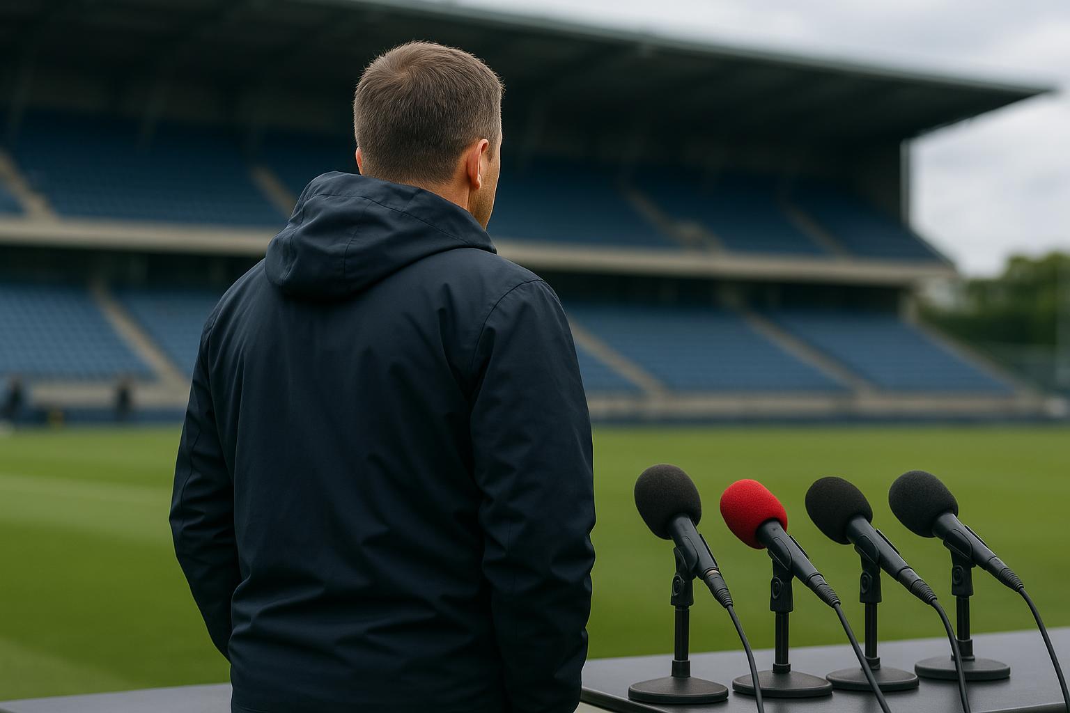 Neutrale persfoto van een coach langs de zijlijn, zonder herkenbare gezichten