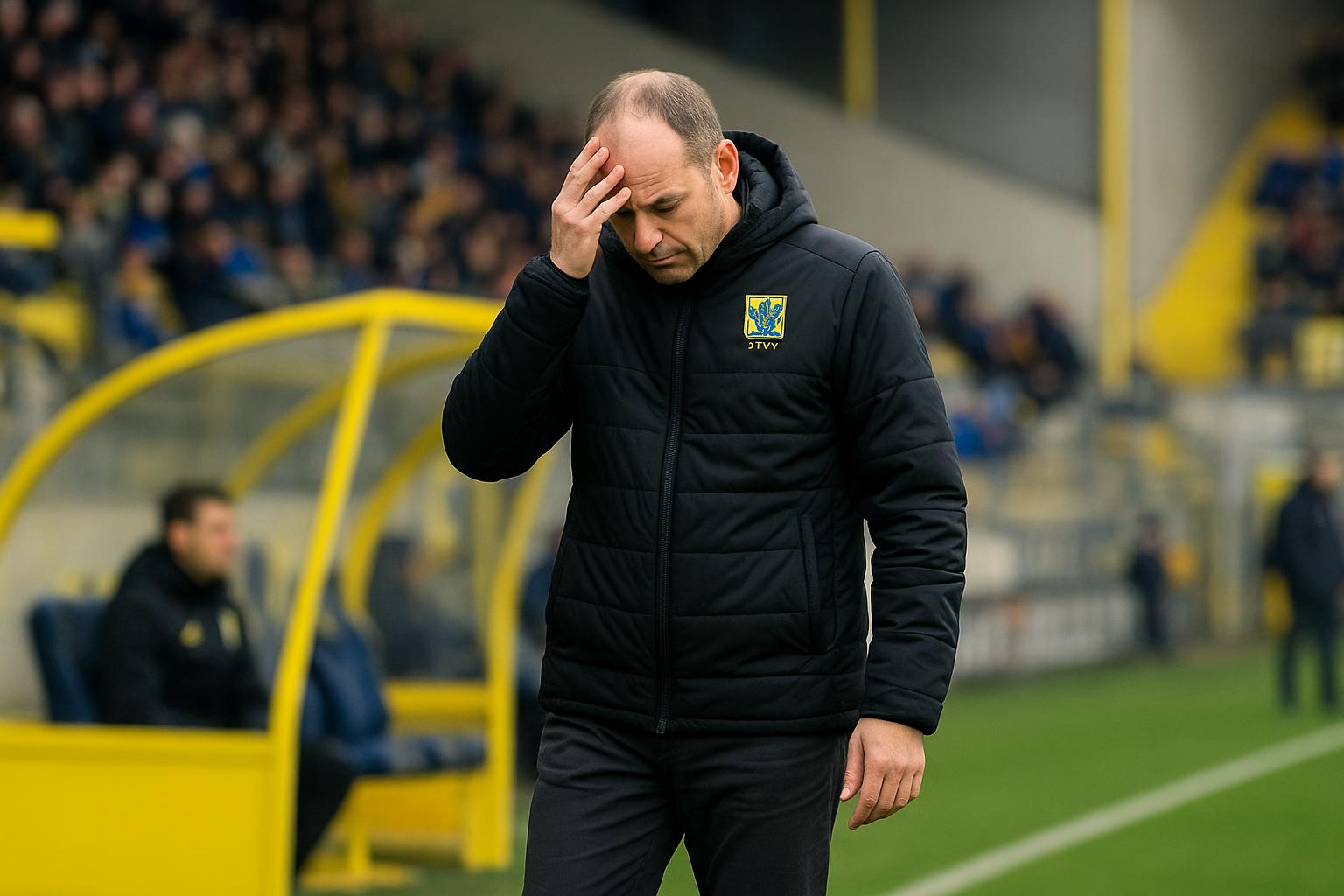 Wouter Vrancken langs de zijlijn bij STVV in het stadion van Stayen