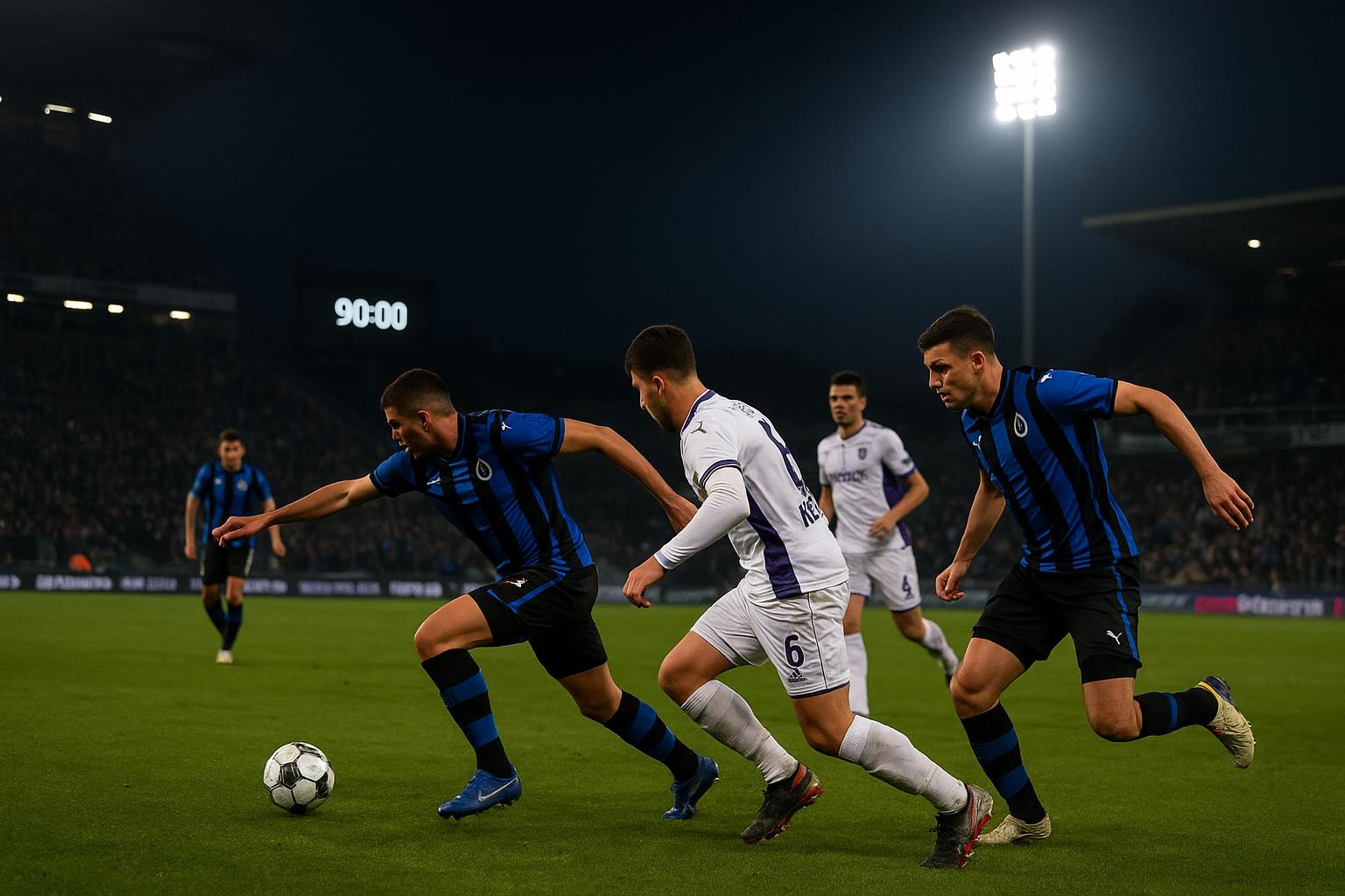 Spelers van Club Brugge vieren een moment tijdens de uitmatch tegen RSC Anderlecht.
