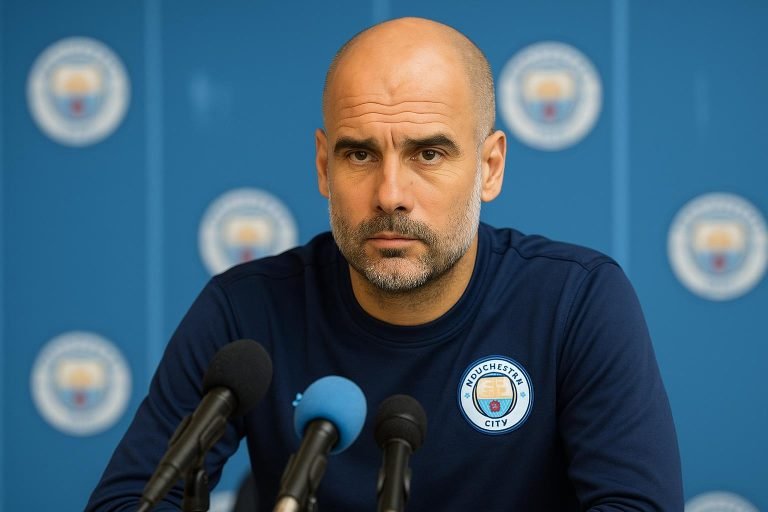 Pep Guardiola langs de zijlijn bij Manchester City