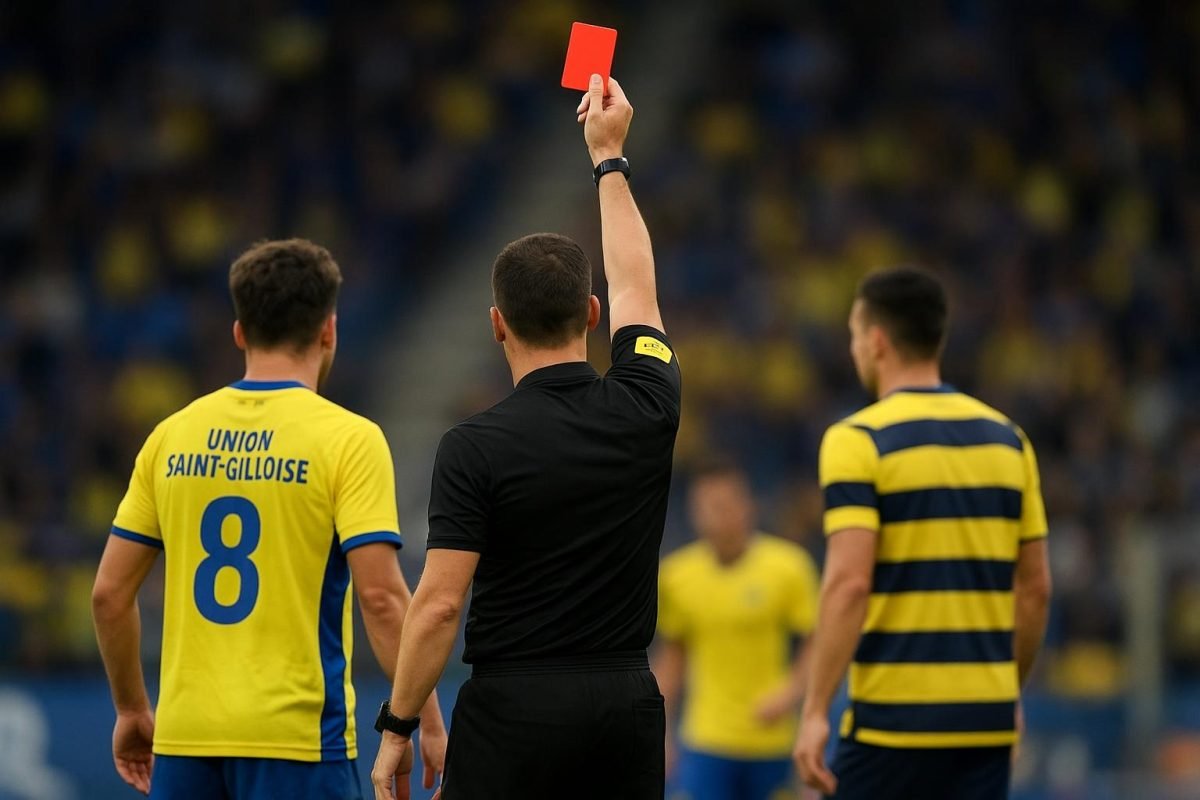 Spelmoment bij Union Saint-Gilloise na een rode kaart in de wedstrijd tegen STVV