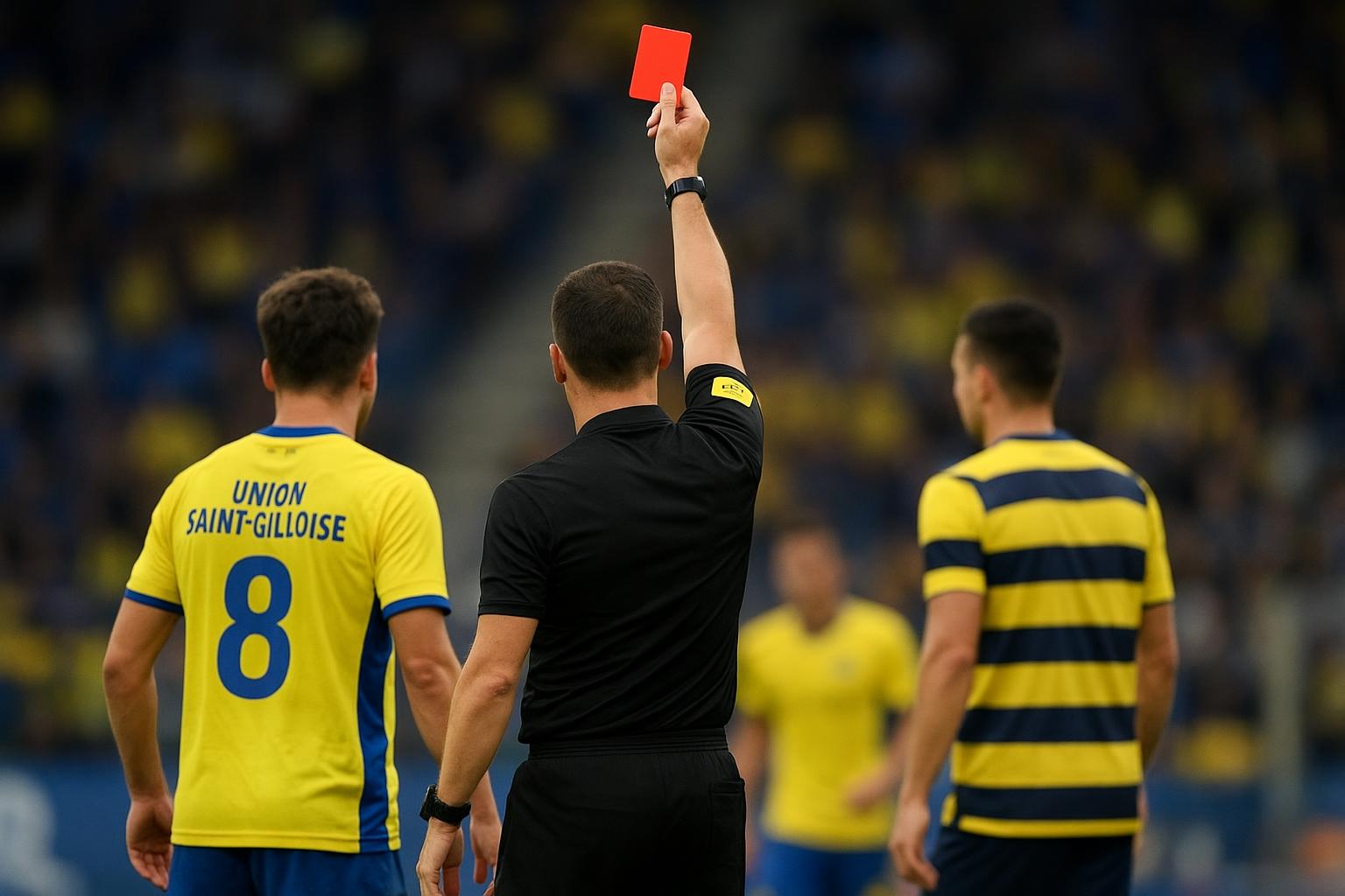 Spelmoment bij Union Saint-Gilloise na een rode kaart in de wedstrijd tegen STVV