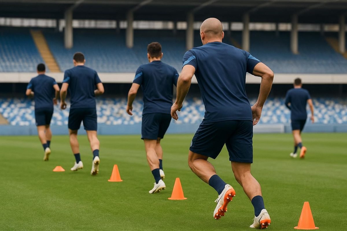 Napoli-speler op training zonder herkenbare gezichten, als context bij Lukaku's terugkeer