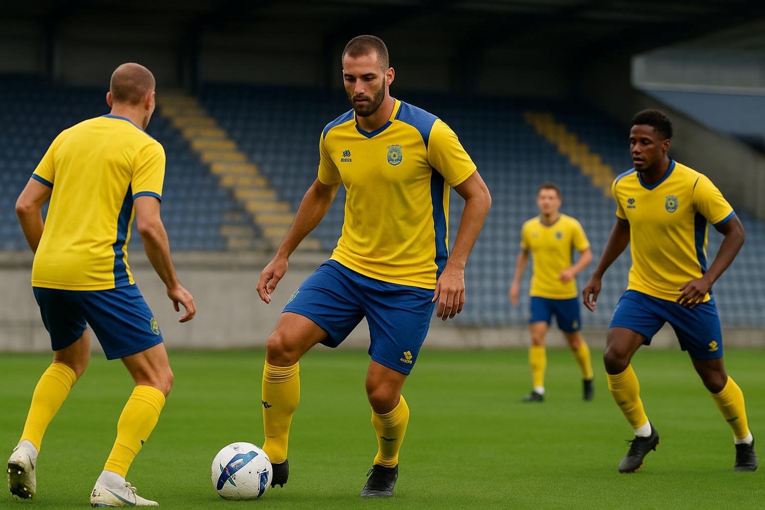 Sfeerbeeld in het Freethielstadion bij SK Beveren met spelers op het veld