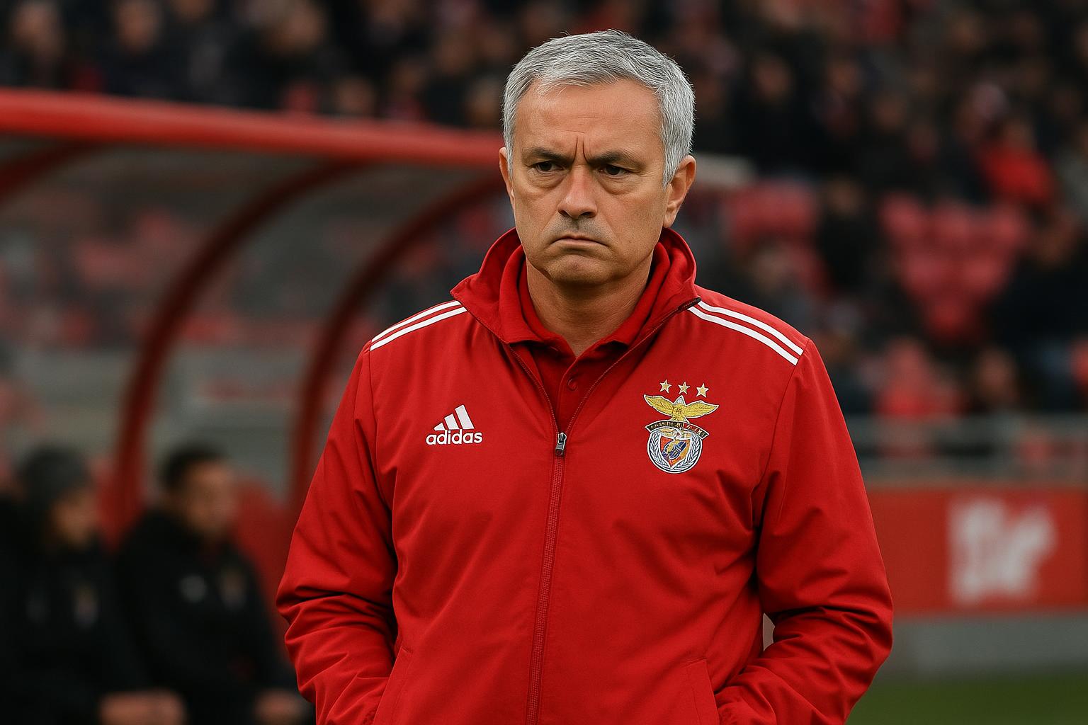 José Mourinho langs de zijlijn als trainer van Benfica tijdens een wedstrijd