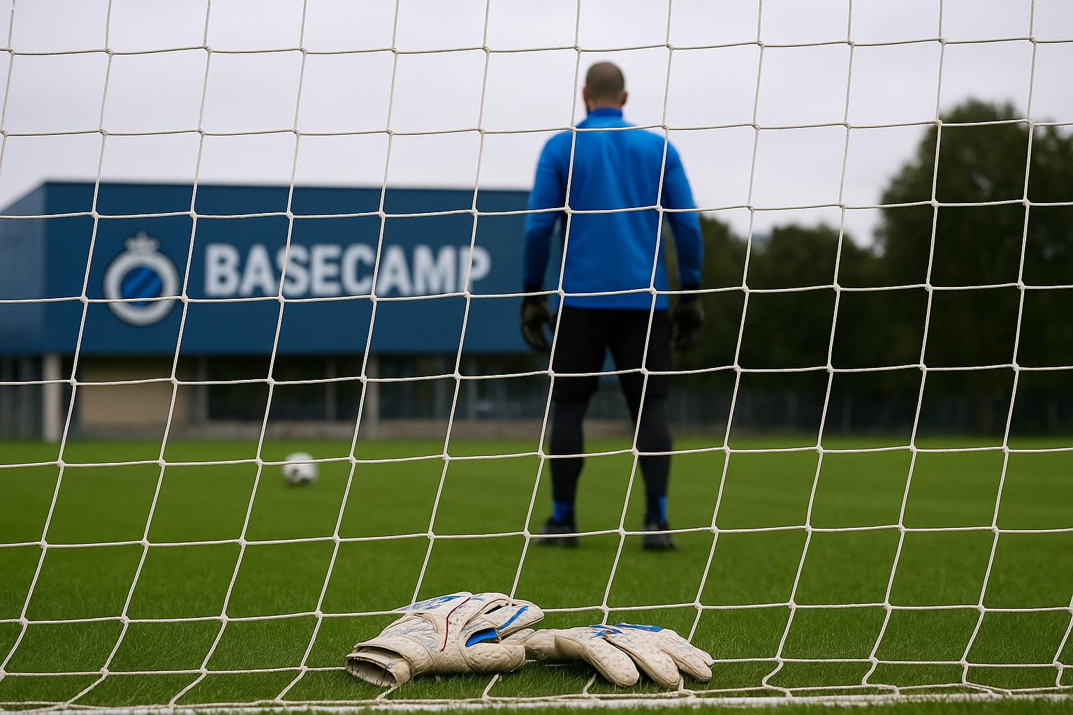 Dani van den Heuvel in Club Brugge-trainingsoutfit aan het doel