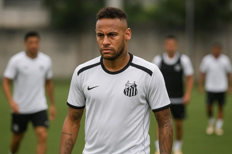 Neymar in Santos-tenue tijdens een trainingsmoment