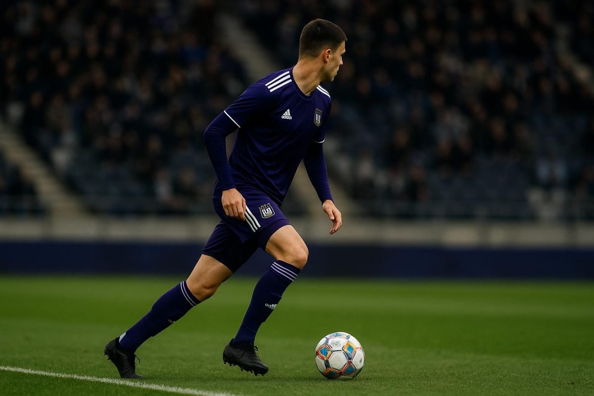 Transfersfeer rond een linksachter op het veld zonder herkenbare gezichten