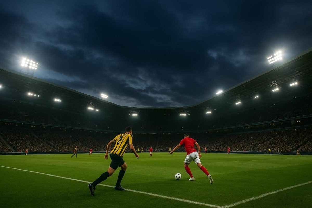 Stadionomgeving tijdens een match met Union SG en Club Brugge in de context van de titelstrijd