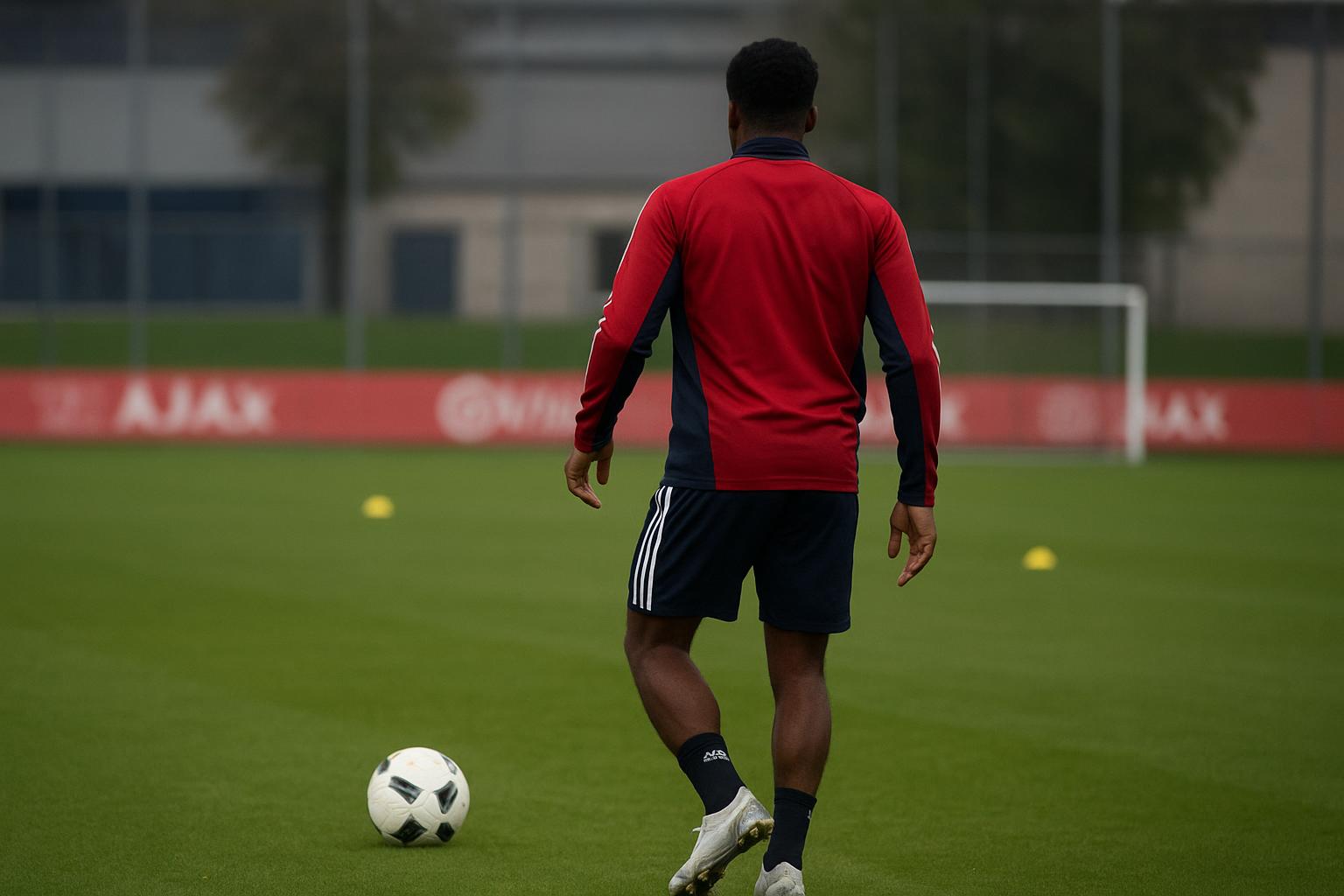 Jorthy Mokio van Ajax op training, gezien van achteren zonder herkenbare gezichten