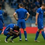 Spelers van KRC Genk op het veld tijdens de Europe Play-Offs