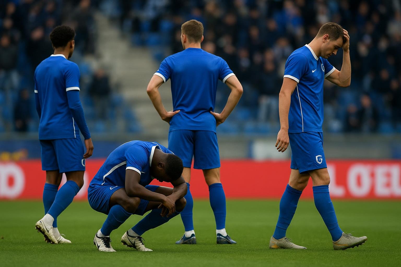 Spelers van KRC Genk op het veld tijdens de Europe Play-Offs