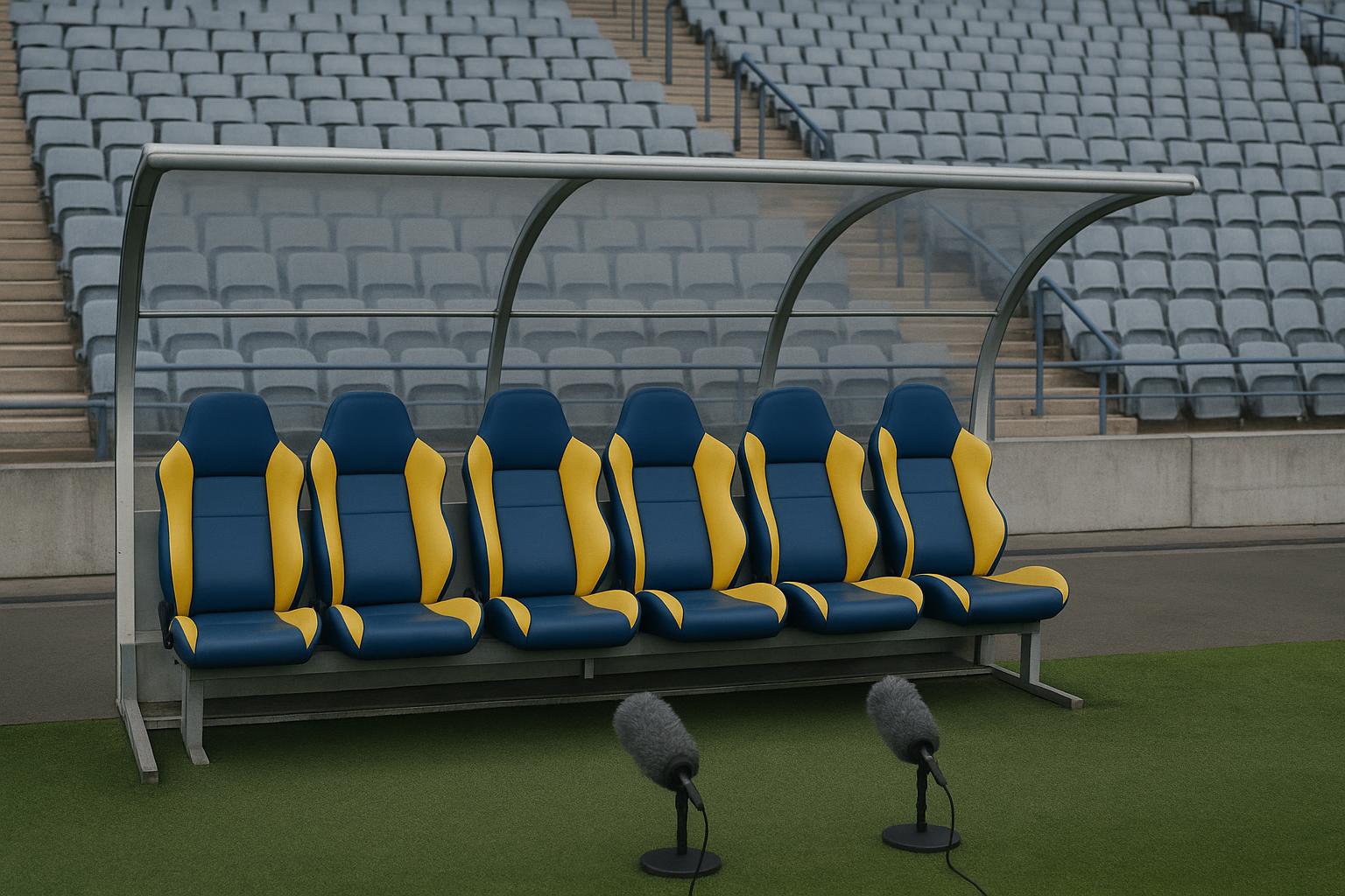 Lege trainerszone in een stadioncontext na het tijdelijk stopzetten van de samenwerking bij Maccabi Tel Aviv