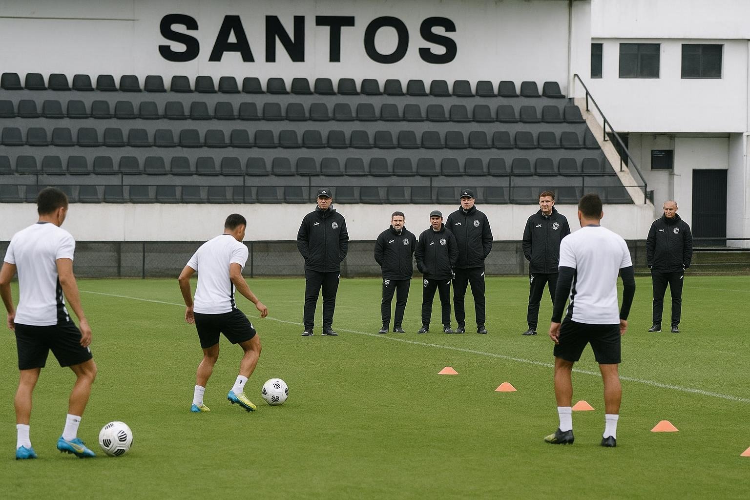 Sfeerbeeld aan het trainingscomplex van Santos tijdens commotie rond een incident op training
