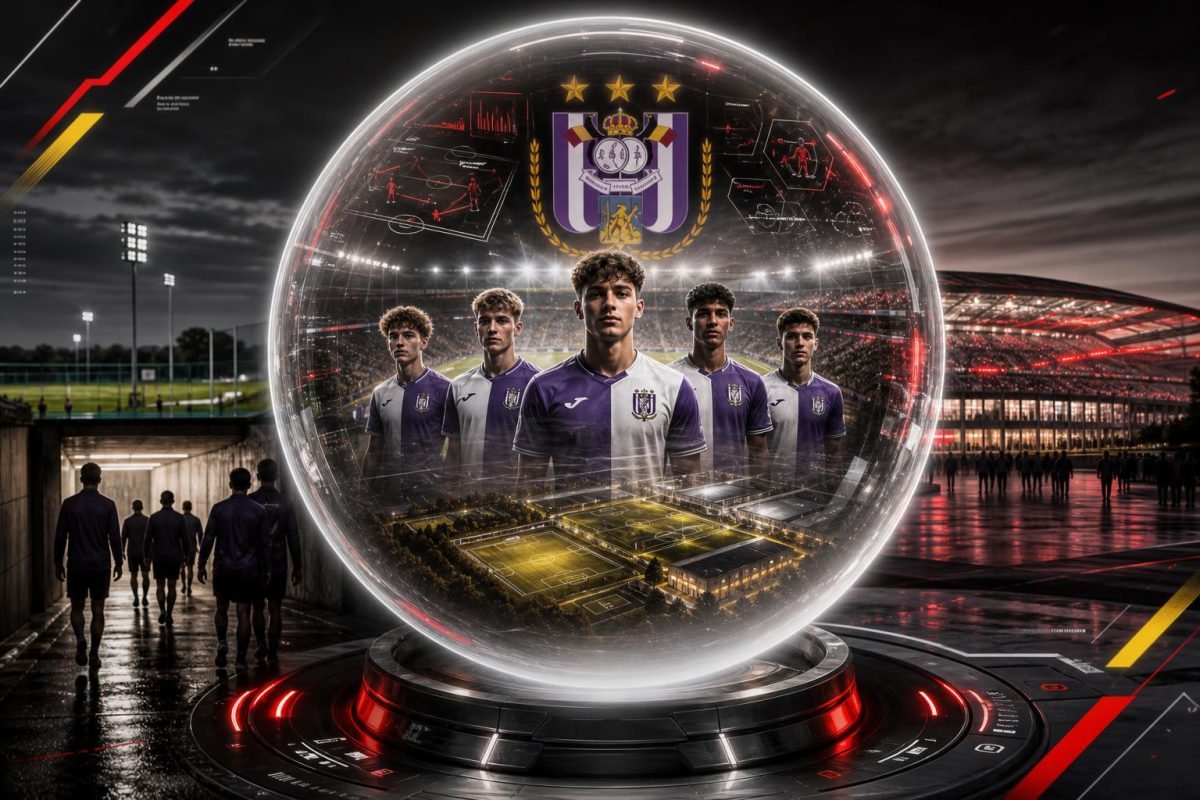 Toekomstbeeld van Anderlecht met jonge spelers uit Neerpede richting stadion