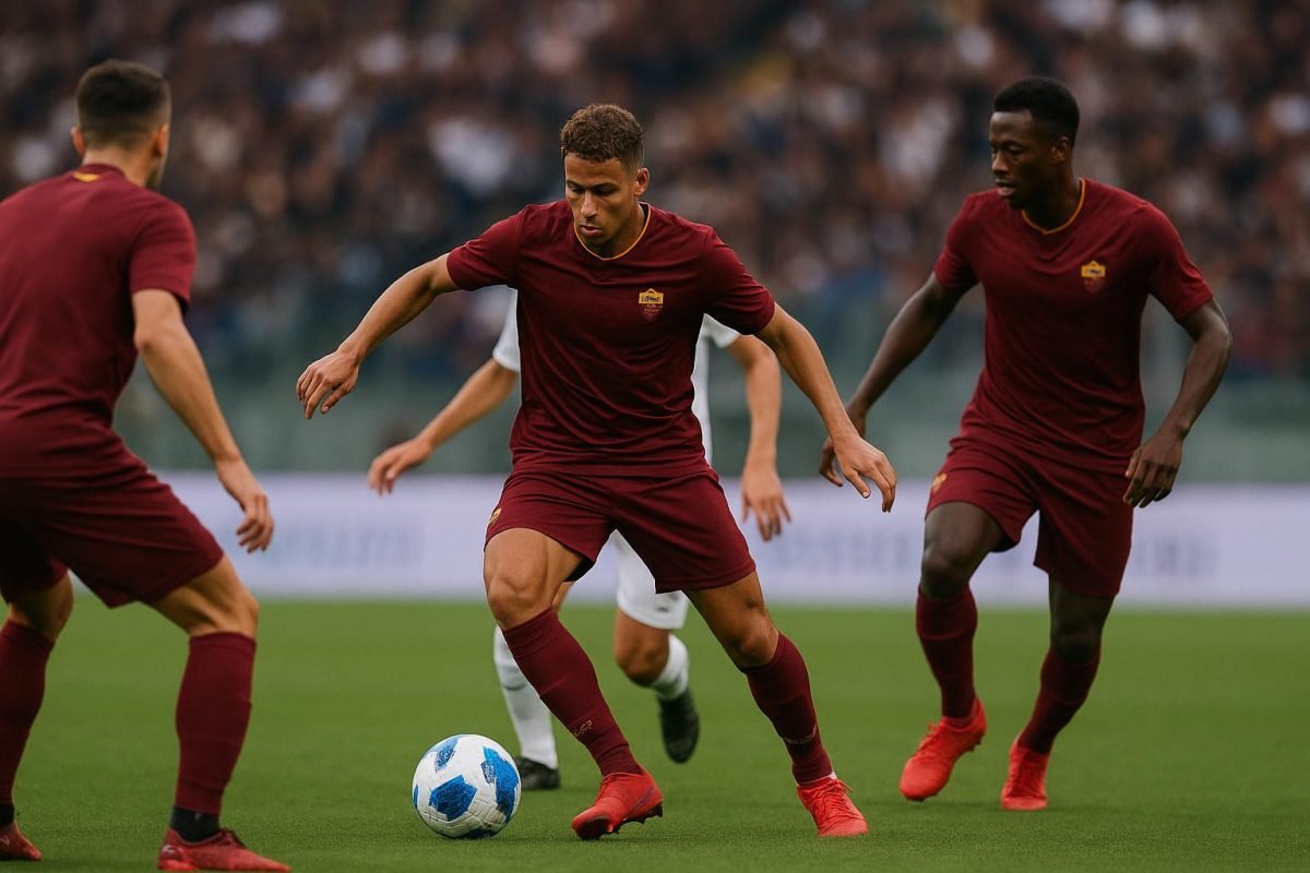 Actiemoment van AS Roma in een wedstrijd, met focus op een aanvallende fase zonder herkenbare gezichten.