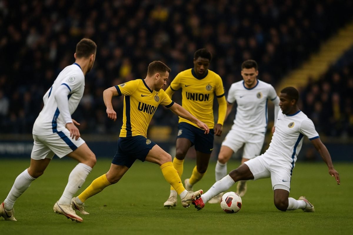 Spelmoment van Union SG in een stadionomgeving zonder herkenbare gezichten