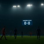 Sfeerbeeld uit een Champions’ Play-offs-wedstrijd met de focus op spanning in de titelstrijd zonder herkenbare gezichten.