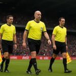 Arbitrage in het Koning Boudewijnstadion tijdens een bekerfinale met scheidsrechter en assistenten op het veld