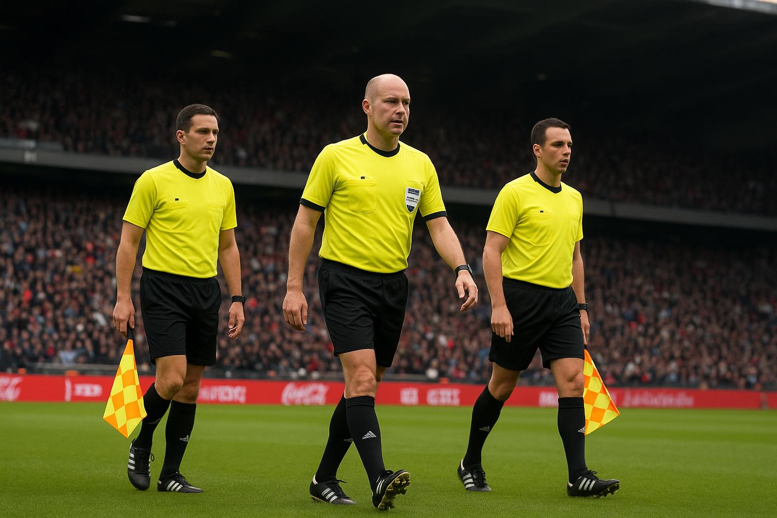 Arbitrage in het Koning Boudewijnstadion tijdens een bekerfinale met scheidsrechter en assistenten op het veld