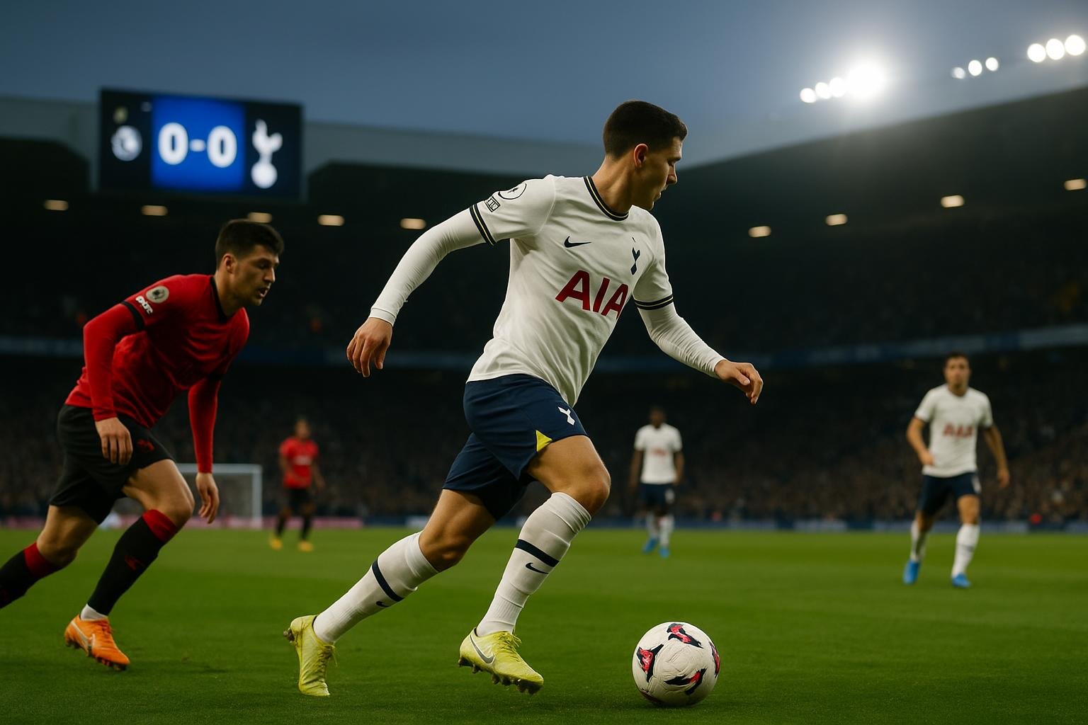 Spelers van Tottenham Hotspur in een Premier League-wedstrijd in het stadion