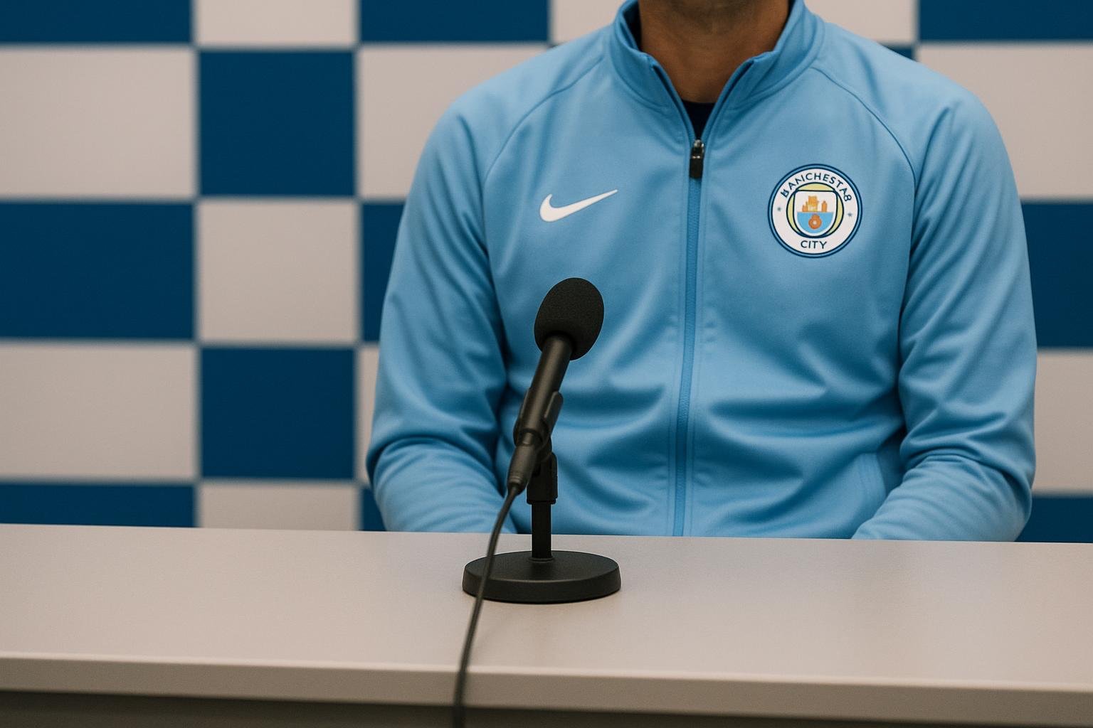 Microfoon in een persruimte die verwijst naar een officieel statement van Manchester City