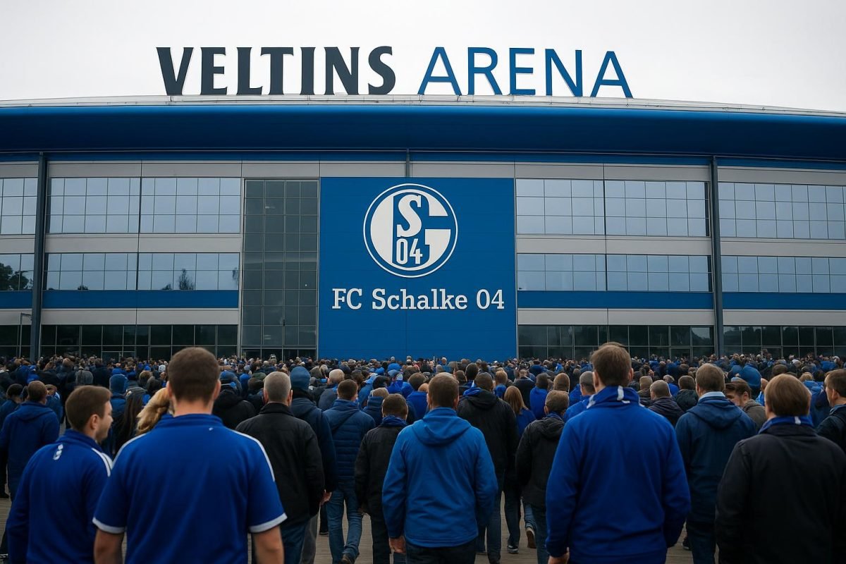 Sfeerbeeld rond de Veltins Arena van Schalke 04 op een wedstrijddag