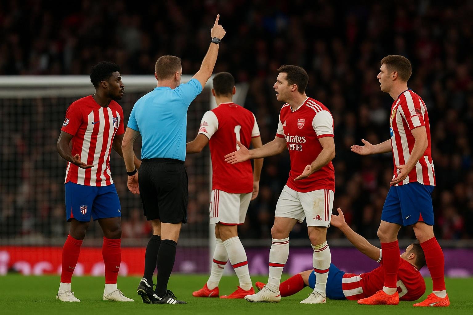 Sfeerbeeld uit Arsenal tegen Atlético Madrid met focus op een discutabel moment in het strafschopgebied