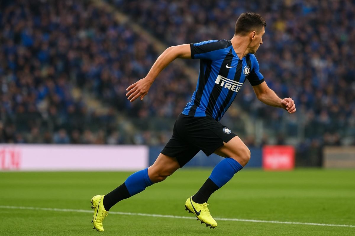 Actiefoto van Denzel Dumfries in actie als wingback bij Internazionale