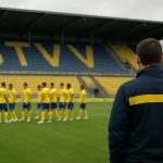 Sfeerbeeld van STVV op Stayen met spelers die samen vieren