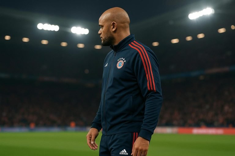 Vincent Kompany langs de zijlijn als coach van Bayern München