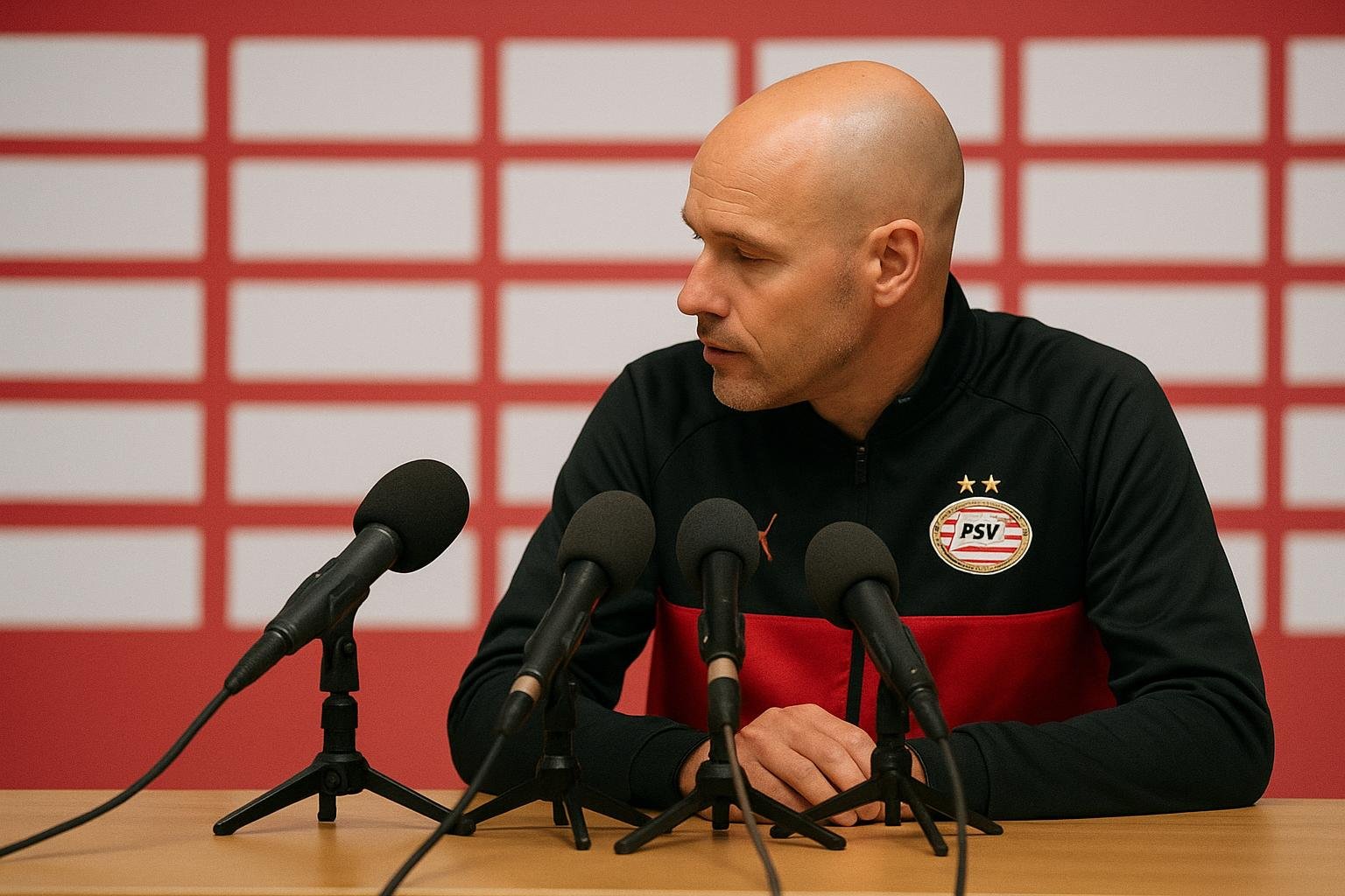 Peter Bosz tijdens een persmoment met PSV.