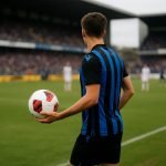 Speler van Club Brugge NXT in duel tijdens een Youth League-wedstrijd