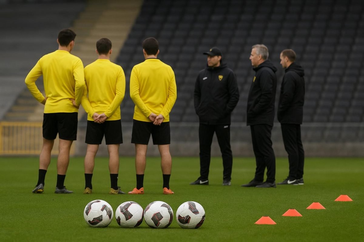 Spelers van Lierse tijdens een training in de stadionomgeving