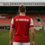 Brecht Dejaegere van KV Kortrijk in een wedstrijdcontext in het Guldensporenstadion.