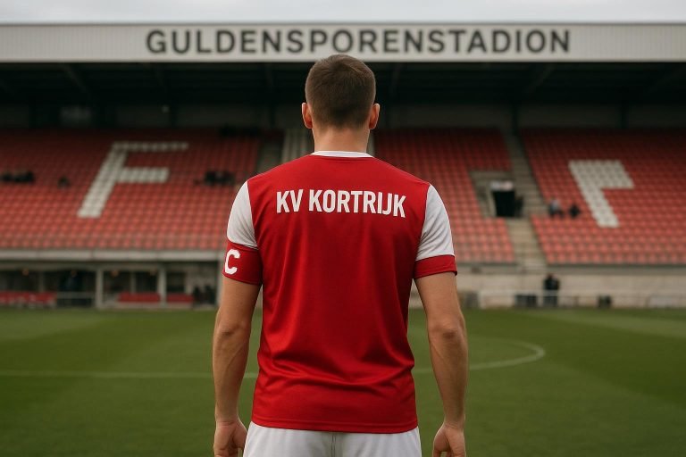 Brecht Dejaegere van KV Kortrijk in een wedstrijdcontext in het Guldensporenstadion.