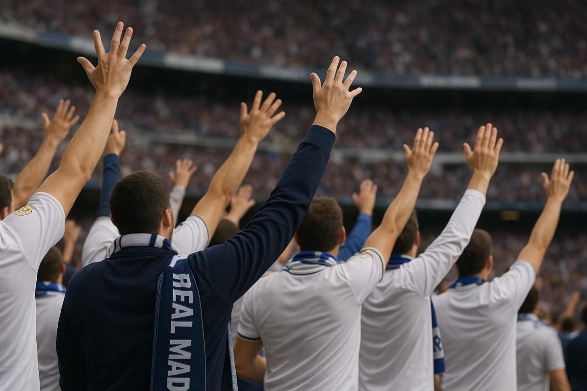 Sfeershot van het stadion van Real Madrid met supporters op de achtergrond