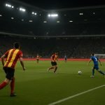 Sfeerbeeld in een Belgisch stadion tijdens de play-offs met focus op het veld zonder herkenbare gezichten