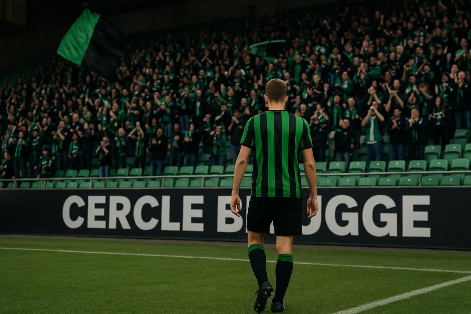 Supporters van Cercle Brugge in het stadion tijdens een wedstrijd