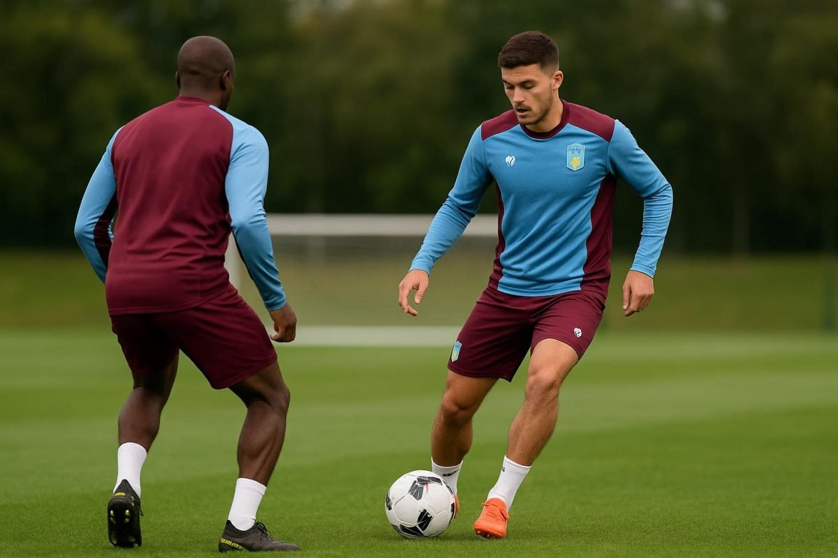Amadou Onana en Youri Tielemans op training bij Aston Villa