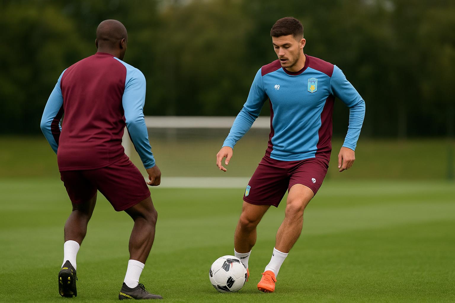 Amadou Onana en Youri Tielemans op training bij Aston Villa