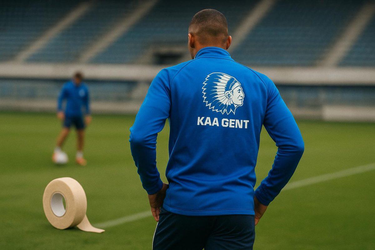 Sfeerbeeld rond KAA Gent met focus op een middenveldspeler tijdens training