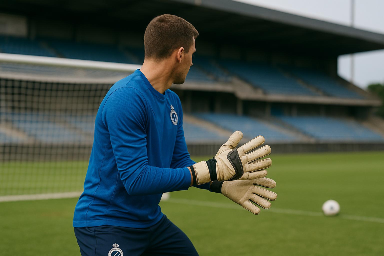 Sfeerbeeld van een doelman op training bij Club Brugge in Jan Breydel
