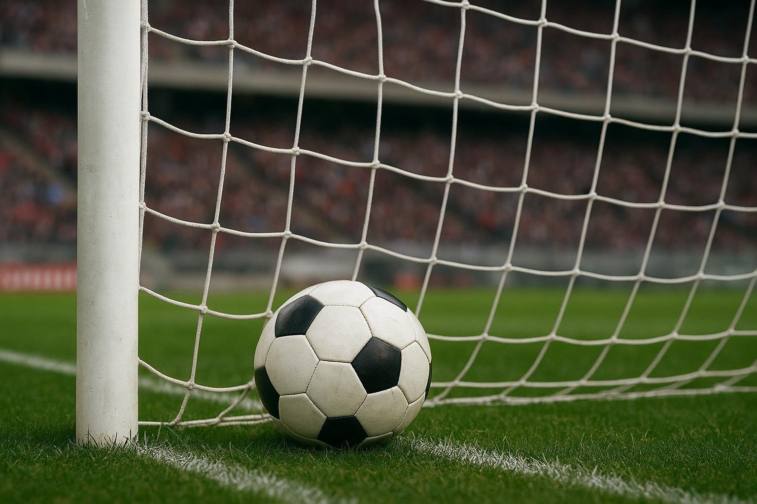Bal in het net in een Europees stadion, als symbool voor de topschuttersraces