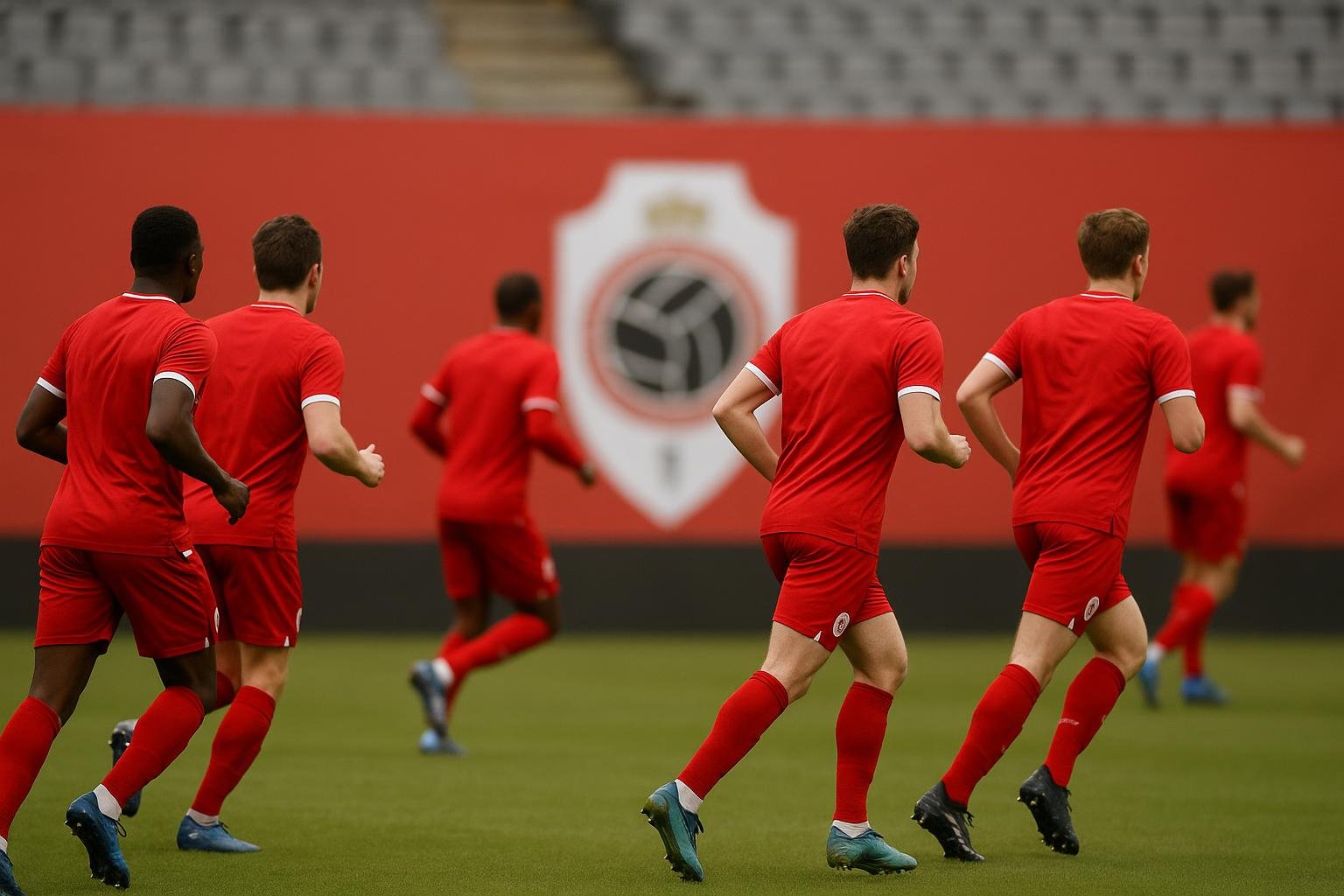 Spelers van Royal Antwerp FC in wedstrijdcontext in het stadion, zonder herkenbare gezichten
