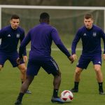 Spelers van RSC Anderlecht op training in aanloop naar de wedstrijd tegen KAA Gent